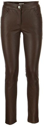 Front-Zip Leather Leggings-AA