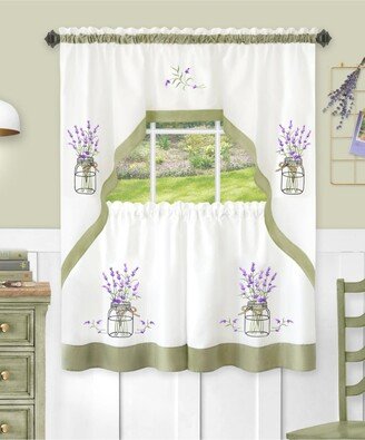 Kate Aurora Montauk Accents Lavender Floral Embellished Complete 3 Piece Kitchen Curtain Tier & Valance Set