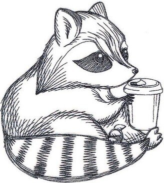 Java Loving Raccoon Embroidered Waffle Weave Hand/Dish Towel