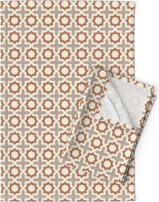 Terracotta Stars Tea Towels | Set Of 2 - Star Neutral By Littlearrowdecor Geometric Farmhouse Linen Cotton Spoonflower