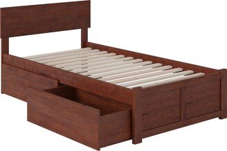 AFI Orlando Twin Platform Bed with Footboard and 2 Bed Drawers in Walnut