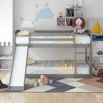 Twin over Twin Bunk Bed with Convertible Slide and Ladder , Gray