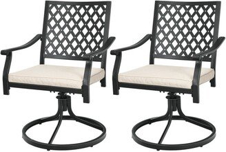 2 Pieces Patio 360° Swivel Dining Chairs with Rocker and Cushioned Armrest - 23 x 23 x 35