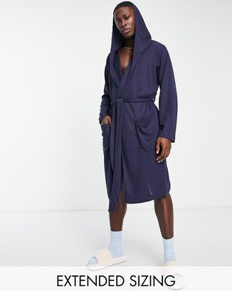 robe in navy waffle with hood