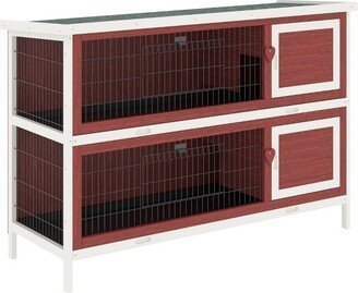 54 2-Story Rabbit Hutch Bunny Cage With Openable Roof, No Leak Tray and Fun Enclosed Run, Indoor/Outdoor