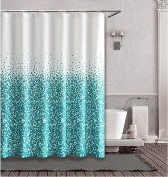 Kate Aurora Lux Teal & White Abstract Bubbles Fabric Shower Curtain - Standard Size