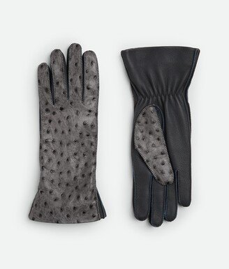 Ostrich-Effect Leather Gloves