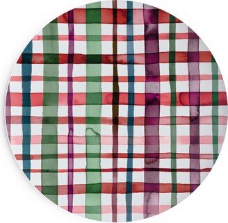 Salad Plates: Watercolor Gingham - Red And Green Salad Plate, Multicolor