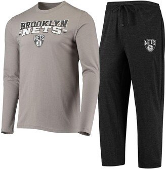 Men's Concepts Sport Black and Gray Brooklyn Nets Long Sleeve T-shirt and Pants Sleep Set - Black, Gray