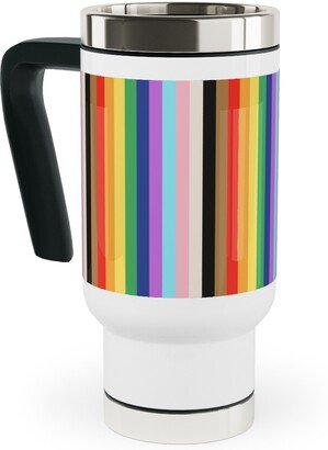 Travel Mugs: Lgbtq Stripes - Rainbow Pride Flag - Vertical Travel Mug With Handle, 17Oz, Multicolor