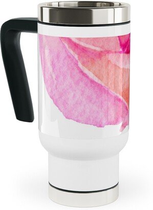 Travel Mugs: Spring Peonies, Roses, And Poppies - Pink Travel Mug With Handle, 17Oz, Pink