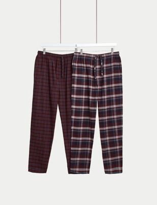 2pk Brushed Cotton Checked Pyjama Bottoms-AA