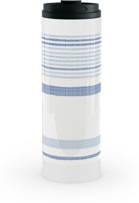 Travel Mugs: Double Anderson Stripe - Blue Stainless Mug, White, 16Oz, Blue