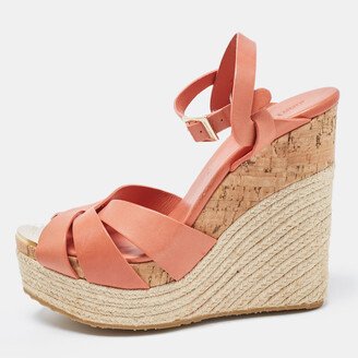 Light Orange Leather Pallet Espadrille Wedge Sandals Size 40.5