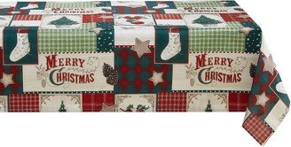 Kate Aurora Holiday Living Plaid Country Farmhouse Merry Christmas Fabric Tablecloth - 6-8 Chairs