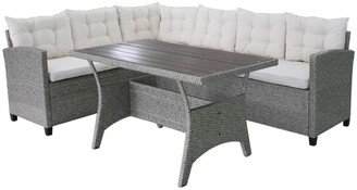 3 Piece Patio Lounge Set with Cushions Poly Rattan Gray - 90.6 x 69 x 28.7