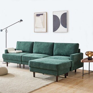 RASOO 3 Seater Sofas Modern L Shape Fabric Sofa Polyester Padded Removable Back Cushions Sofas with Ottoman and Rubber Wood Legs