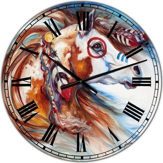 Designart Wind of Thunder Indian War Horse Oversized Cottage Wall Clock - 36