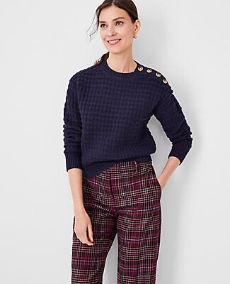 Petite Geo Stitch Shoulder Button Sweater