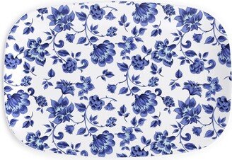 Serving Platters: Fleurs De Provence - Blue And White Serving Platter, Blue