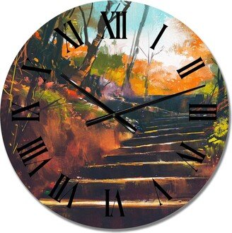 Designart 'Stone Stair Path In Autumn Forest' Traditional wall clock