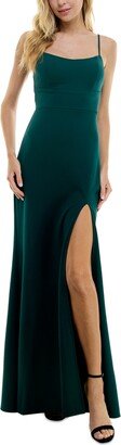 Juniors' Strappy Scuba Lace-Back Gown