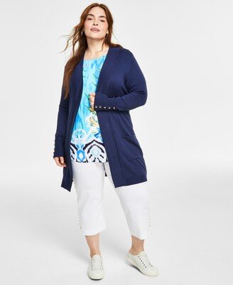 Plus Size Open-Front Long-Sleeve Cardigan, Created for Macy's