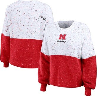 Women's Wear by Erin Andrews White, Scarlet Nebraska Huskers Colorblock Script Pullover Sweater - White, Scarlet