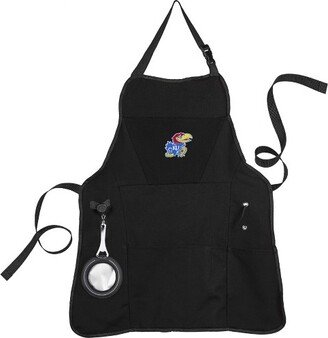 University of Kansas Black Grill Apron- 26 x 30 Inches Durable Cotton with Tool Pockets and Beverage Holder