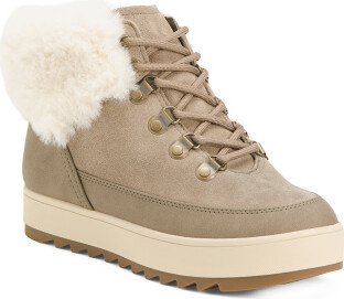 Suede Tynlee Fuzzy Waterproof Lace Up Booties for Women