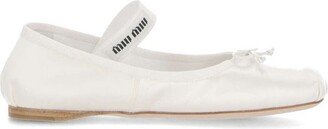 Bow-Detailed Slip-On Satin Ballerina Shoes