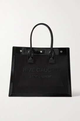 Rive Gauche Glossed-leather And Appliquéd Mesh Tote - Black
