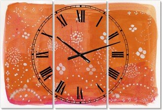 Designart Indian Orange Composition Large Mid-Century 3 Panels Wall Clock - 23 x 23 x 1