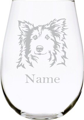 Sheltie Dog With Name 17 Oz. Stemless Wine Glass