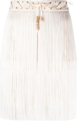 Fringe Lace-Up Miniskirt