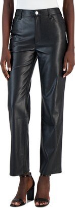 Petite Faux-Leather Straight-Leg Pants, Created for Macy's