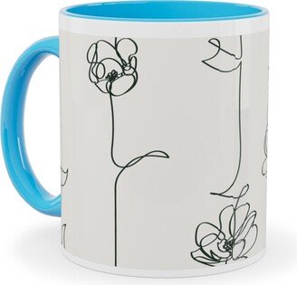 Mugs: One Line Floral - Light Ceramic Mug, Light Blue, 11Oz, White