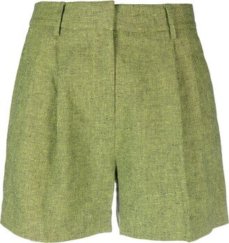 Pleated Linen-Blend Shorts