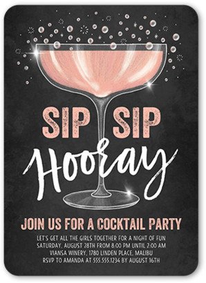 Everyday Party Invitations: Sip Sip Party Invitation, Pink, 5X7, Matte, Signature Smooth Cardstock, Rounded