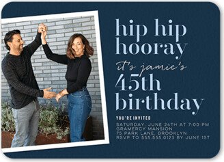 Adult Birthday Invitations: Happy Hooray Birthday Invitation, Blue, 5X7, Matte, Signature Smooth Cardstock, Rounded