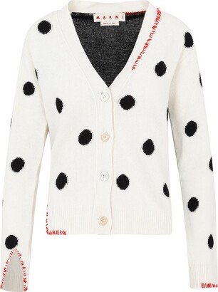 Polka-Dot Intarsia-Knit V-Neck Cardigan