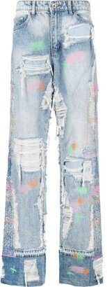 Embroidered Wide-Leg Jeans