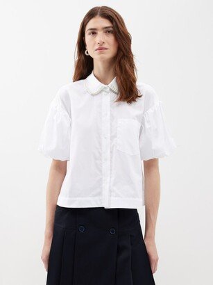 Pearl-embellished Cotton-poplin Shirt