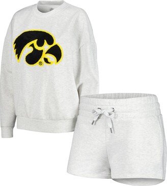 Women's Gameday Couture Ash Iowa Hawkeyes Team Effort Pullover Sweatshirt and Shorts Sleep Set