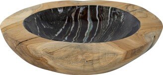 Decorative Teak Bowl with Marble Pattern Interior