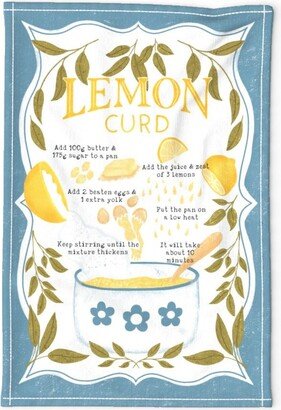 Baking Tea Towel - Zingy Lemon Curd Recipe By Lauren Faye Peachey Blue Yellow Linen Cotton Canvas Spoonflower