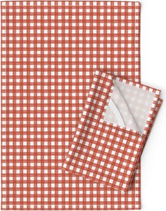 Red Tartan Tea Towels | Set Of 2 - Watercolor Gingham By Anniemontgomerydesign Picnic Plaid USA Linen Cotton Spoonflower