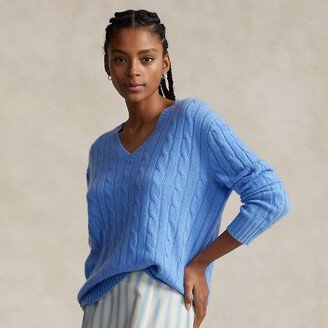 Cable-Knit Cashmere V-Neck Sweater-AA