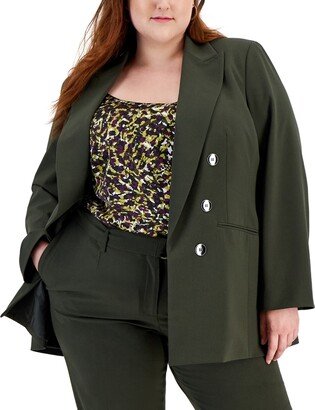 Plus Size Bi-Stretch Faux-Double-Breasted Blazer, Created for Macy's