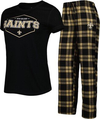 Women's Concepts Sport Black, Gold New Orleans Saints Plus Size Badge T-shirt and Pants Sleep Set - Black, Gold